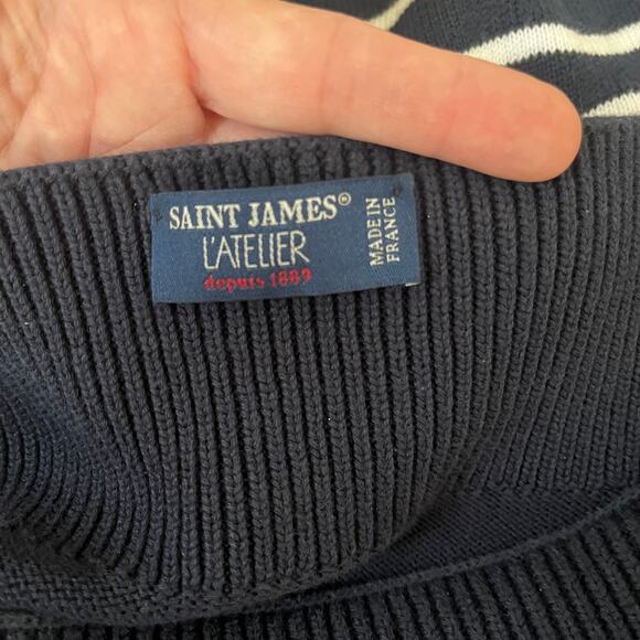 Saint James L'atelier Les Mathes Navy Striped Sweater Nautical Size Small 34 - Picture 13 of 16